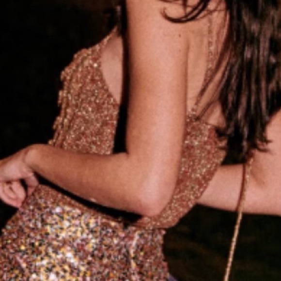 La Maille Sezane XL tank copper metallic knit top crochet buttons